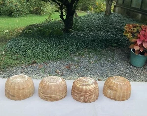 4 Planters Comanche Pottery Marbled Swirled East Oxford MS Pleated Fluted Signed - Picture 1 of 12