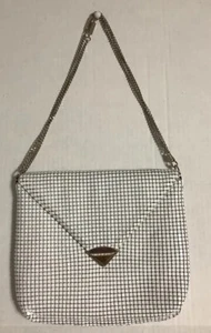 Whiting & Davis Purse White Tone Matte Metal Mesh Evening Bag Chain Strap Retro - Picture 1 of 17
