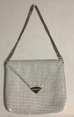 Whiting & Davis Purse White Tone Matte Metal Mesh Evening Bag Chain Strap Retro - Image 1 of 4