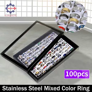 100 Stck. MIX SET Edelstahl Ringe Großhandel Männer Frauen Modeschmuck Posten USA - Bild 1 von 6