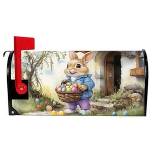 Easter Bunny with Eggs Fabric Standard Size Mailbox Cover - 18" x 21" - Picture 1 of 5