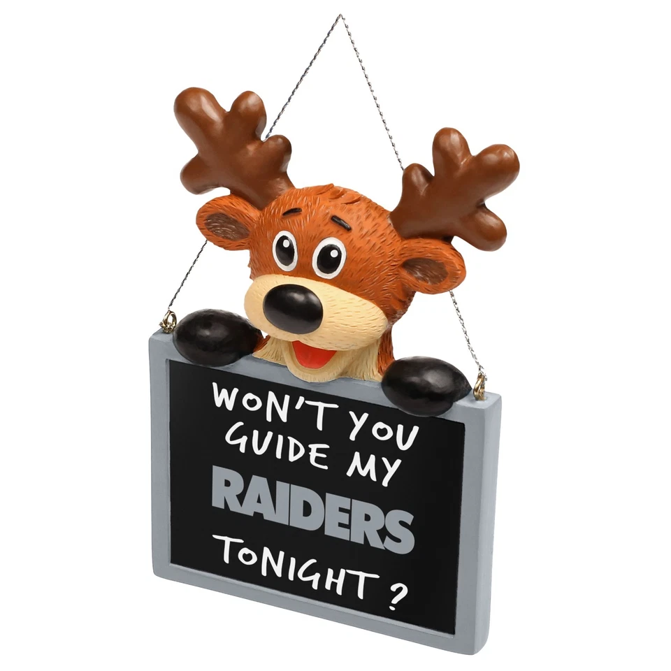 Las Vegas Raiders Reindeer with Sign - Resin Holiday Christmas Tree Ornament New - Image 1 of 1