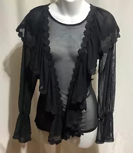 Blusa Estilo Victoriano Negra Transparente con Volantes Negra Borde Margarita Glamour Gótico Talla 1X - Imagen 1 de 8
