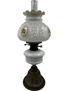 Victorian Style Brass Glass Oil Lamp Floral Embossed Design T2160 LTB - Picture 1 of 17