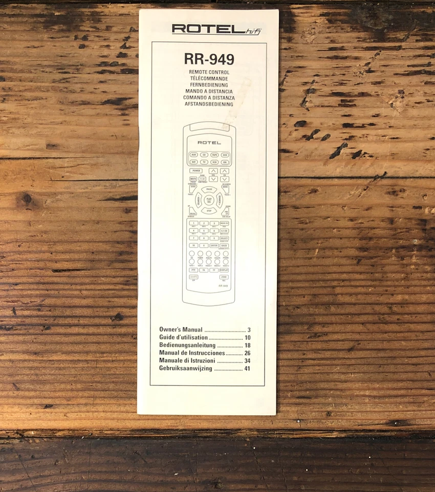 Rotel RR-949 Remote Control  Owner / User Manual *Original* - Image 1 of 1
