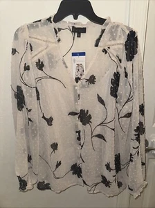B Collection by Bobeau Ladies' Button-Up Blouse, Ivory Floral Medium - Picture 1 of 7