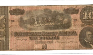 $10 "CONFEDERATE" (BLUEBACK) "1800'S" $10 RARE "BLUEBACK" $10 "CONFEDERATE" - Picture 1 of 3
