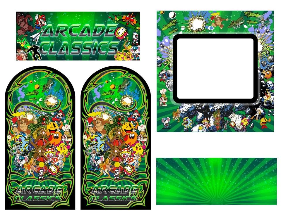 Set Arcade Classics Cabinet Graphics Bezel Marquee CPO Side Art Stickers - Image 1 of 1