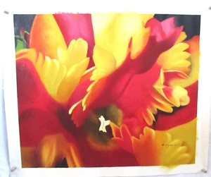 Vintage Berniece Myers Oil on Canvas Painting THE PARROT TULIP 2007 COA Unframed - Picture 1 of 9