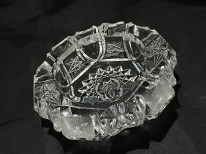 Crystal Dish Cut Glass Ashtray Hobstar & Waffle Cuts Mid Century Clear 6 1/2” - Picture 1 of 10