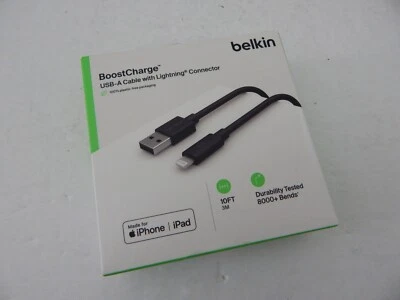 Belkin BoostCharge USB-A with Light ting Connector 10ft Black New - Image 1 of 4