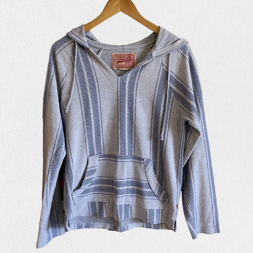 VETEMENTS Pullover con cappuccio in tessuto boho Brooklyn blu e grigio taglia S