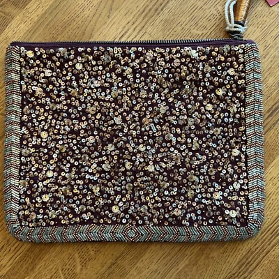 NOVA BOLSA CLUTCH FEMININA MOSSIMO BORGONHA LANTEJOULAS enfeitada 11x8” BOLSA - Imagem 1 de 4