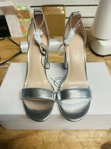The Drop Rebecca Silver High Block-Heel Sandals Strappy Open Toe - Size 7 - Picture 1 of 4