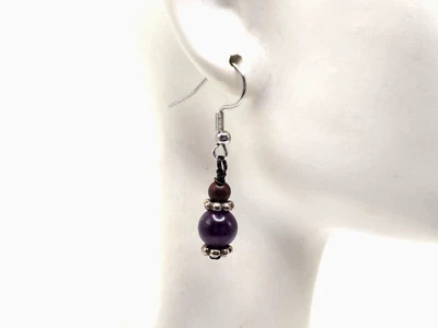 Pendientes colgantes de piedra de jaspe amatista hechos a mano moda púrpura tono plata 1,50" Foto 1 de 4