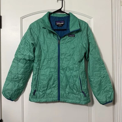 Patagonia Primaloft Nano Puff Diamond Quilt Jacket Girls Size Large 12 Green - Image 1 of 4