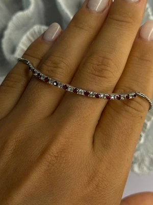 Pulsera de espinela roja y blanca de plata de ley 925 de tamaño considerable Foto 1 de 4
