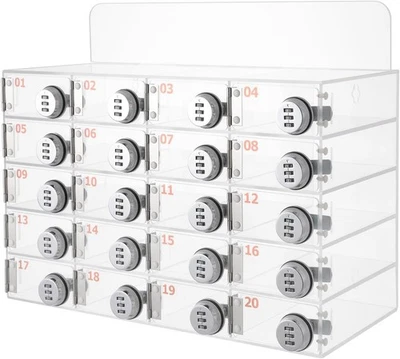 Armadietto portaoggetti cellulare da parete acrilico 20 slot con blocco password - Immagine 1 di 4