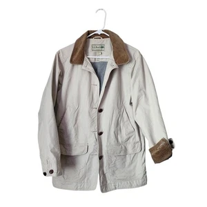 L.L. BEAN Women's Barn Chore Jacket Beige Canvas Corduroy Collar Size M - Picture 1 of 10