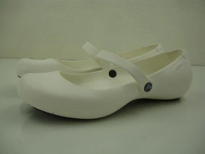 Women's 7 M Crocs Alice White Mary Jane Non-Slip Work Shoes Slip-On Clogs 11050 - Image 1 of 4