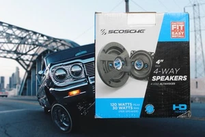 "Juego de altavoces SCOSCHE HD4004 4 vías HD 4"" con 120 W pico/30 W NUEVO EN CAJA abierta" - Imagen 1 de 8