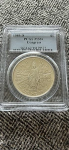 1989-D Congress Silver Commemorative Dollar Coin MS69 PCGS - Picture 1 of 2