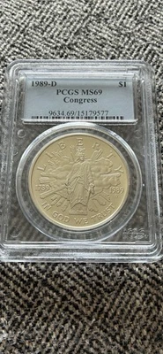 1989-D Congress Silver Commemorative Dollar Coin MS69 PCGS - Image 1 of 2