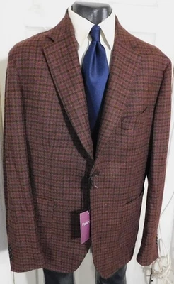*NEW*  SARTORIA PARTENOPEA SIZE 48L BROWN PLAID 2 BUTTON WOOL SPORTCOAT - Image 1 of 4