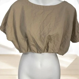 ZARA hellbraunes neutrales Cropped Hemd Leinenmischung Holz Knopfleiste Gr. S - Bild 1 von 8