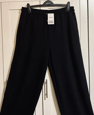 NEXT - SIZE 16 - BNWT - BLACK SOFT JERSEY WIDE LEG TROUSERS - SIDE STRIPE JOGS - Image 1 of 4