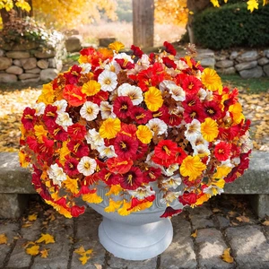 Artificial Fall Flowers for Outdoor, Fake Petunias Plants, Faux Flower, Fake Mum - Picture 1 of 12