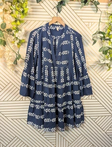 Vestido para mujer Elan bordado manga campana azul y blanco algodón talla MED LEER - Imagen 1 de 8