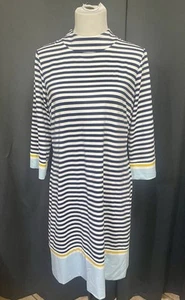J.McLaughlin Catalina Stoff Midikleid Damen blau 3/4 Arm gestreift Größe L - Bild 1 von 10