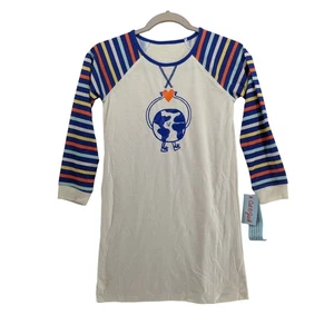 Cat & Jack Graphic Nightgown M 7 8 Earth White Stripe Raglan Sleeve Heart Pajama - Picture 1 of 8