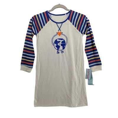 Cat & Jack Graphic Nightgown M 7 8 Earth White Stripe Raglan Sleeve Heart Pajama - Image 1 of 4