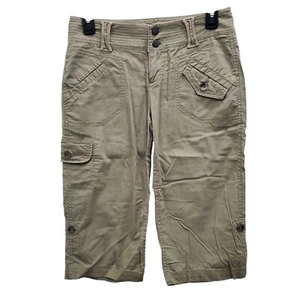 DKNY Jeans Women's Y2K Light Olive Army Khaki Roll Tab Crop Cargo Capri Pants 2 - Picture 1 of 10