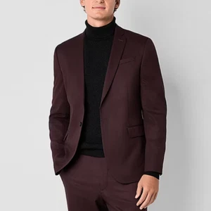 Chaqueta de Traje JF J. Ferrar Para Hombre Ultra Cómoda Calce Ajustado, Sarga Borgoña, 46 Reg - Imagen 1 de 6