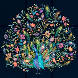 Panel de cerámica de mosaico de un pavo real japonés pintura japonesa salpicadero azulejo mural - Imagen 1 de 5