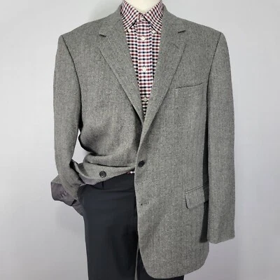 Andrew Fezza Men's Sport Coat Blazer Two Button Herringbone Gray Camel Blend 46L - Image 1 of 4