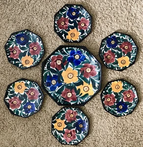 SMF Schramberg Germany handbemalt Kuchen Dessert Teller 7 tlg Set Bosporus Floral - Bild 1 von 12