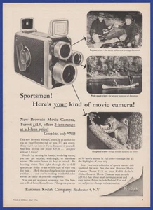 Vintage 1956 Kodak Brownie Movie Camera 3 Lens Sportsmen Print Ad 1950's - Bild 1 von 1