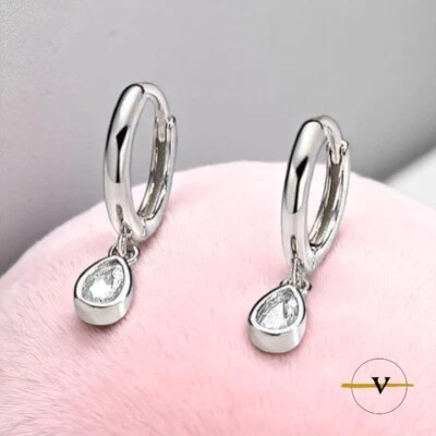 ORECCHINI DONNA A CERCHIO CON ZIRCONE A FORMA DI GOCCIA IN ARGENTO 925 RODIATO - Immagine 1 di 4