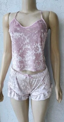 Victorias Secret Crushed  Pink Velvet Ruffle 2 Piece Lounge Cami Pajama Set S/XS - Image 1 of 4