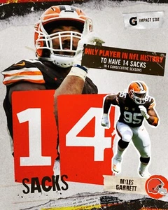 Foto de Myles Garrett 14 capturas en temporadas consecutivas Cleveland Browns 8x10 NFL - Imagen 1 de 1