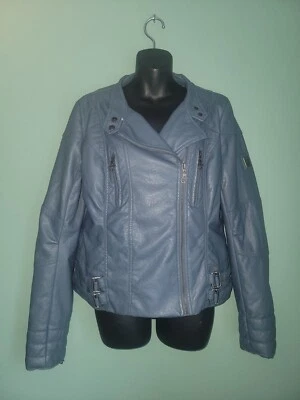 JAQUETA ROCAWEAR AZUL COURO SINTÉTICO POLIURETANO MOTOCICLISTA BOMBARDEIRO MOTERCYCLE CASACO L - Imagem 1 de 4