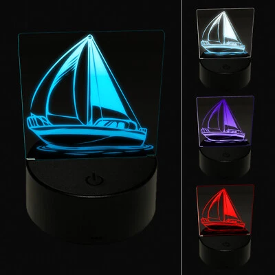 Simple Sailboat on Ocean Water 3D Illusion LED Night Light Sign Lamp - Image 1 of 4