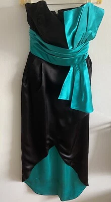 Vestido De Colección Roberta California Negro Verde Azulado Lazo Baile de graduación Satinado Sin Mangas Cremallera XS Foto 1 de 4