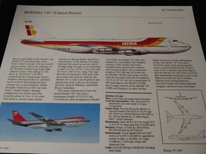 Boeing 747 Picture Aircraft Plane Out of Print Article Spec Sheet Art Iberia - Imagen 1 de 1