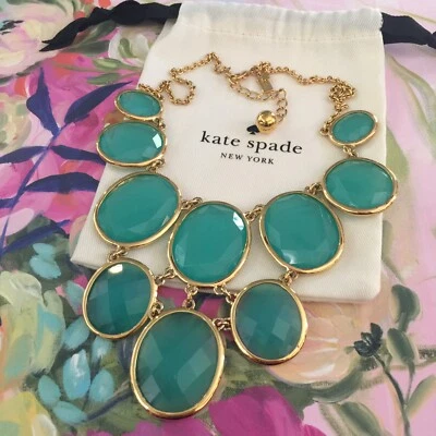 STUNNING Kate Spade PARADISE PEBBLES FACETED Beryl Green Crystals Necklace RARE - Image 1 of 4