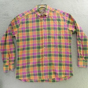 Bills Khakis Shirt Mens Large Orange Pink Check Long Sleeve Linen Classic Fit - Picture 1 of 8